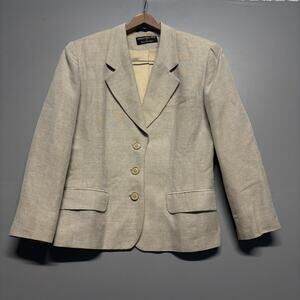 Collectible Gold Blazer Womens 8 Beige Linen Rayon Career Workwear Classic Lined